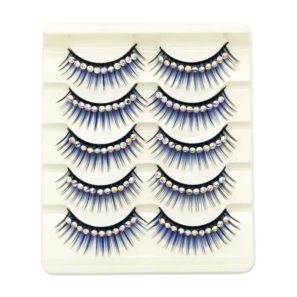 5 Pairs Natural Makeup Extension Eyelashes Mink False Eyelashes Shiny Rhinestones 3D Fake Eye Lashes