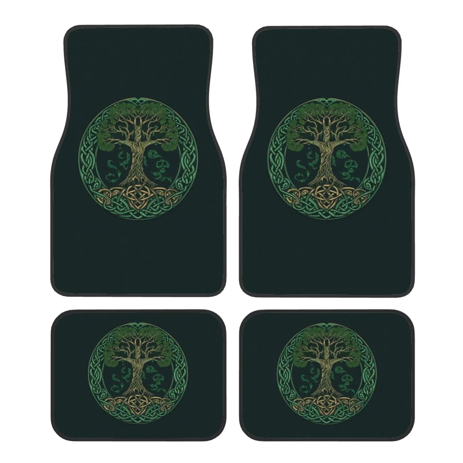 Tree of Life Celtic Print Car Floor Mats Non-Slip Carpets Rugs Front & Rear Car Foot Mats Set of 4 Pieces Auto Accessories Decor