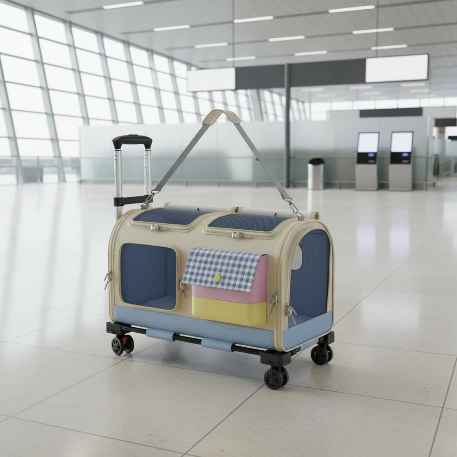 Feline Rolling Suitcase Large Capacity Pet Rolling Suitcase Multi-Feline Carrier Wheeled Pet Carrier with Wheels Portable