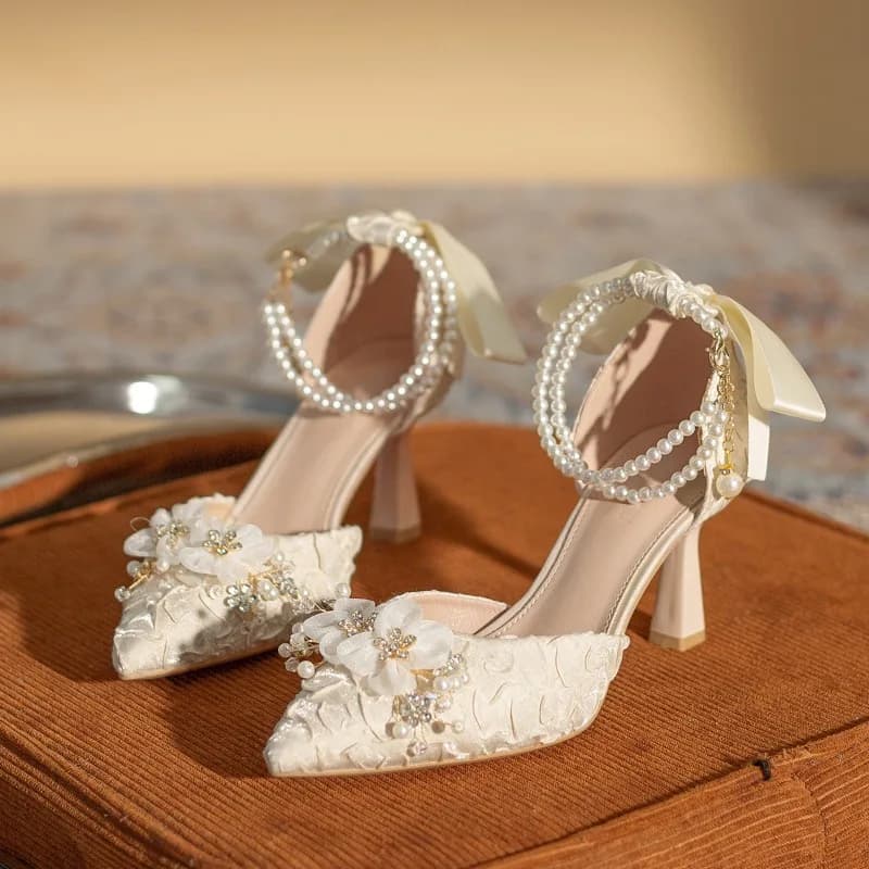 Eleganti Scarpe da Sposa per Donna, Sandali con Tacco Alto e Fiori, Stile Francese, Scarpe Casual di Design, Zapatos Mujer