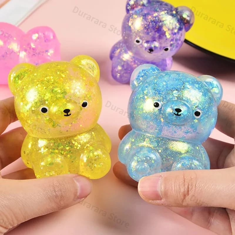 Nuovo Giocattolo Orsetto Squishy Glitterato, Orsetto Gommoso Needoh, Piccolo Animale Carino Antistress, Giocattolo Sensoriale Splat per Decompressione e Spremere, per Bambini