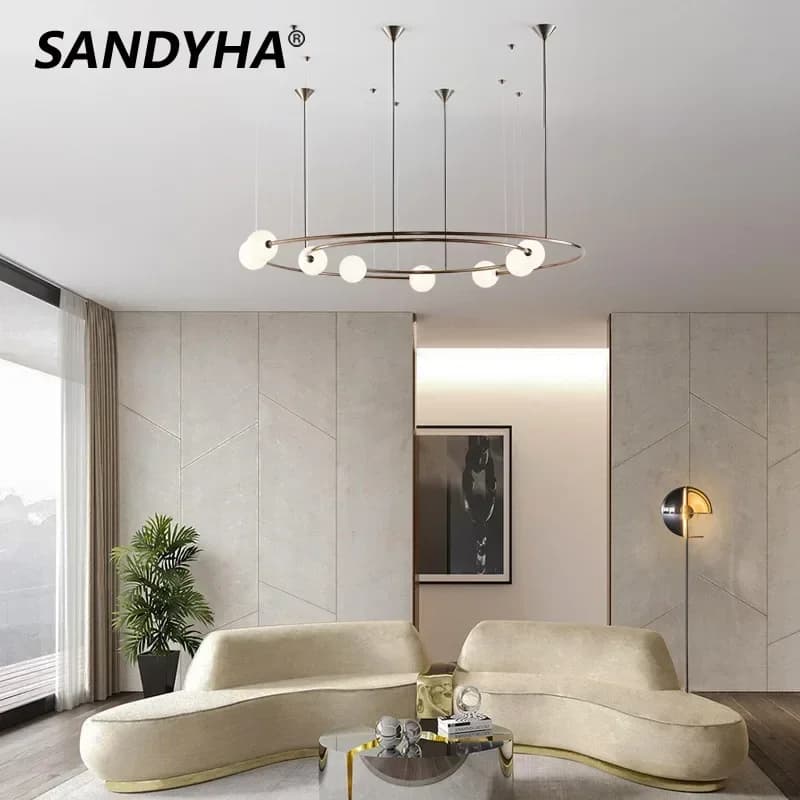 SANDYHA Modern LED Round Ring Pendant Chandelier Creative Lighting Fixture for Bedroom Living Room Dining Room Home Decor