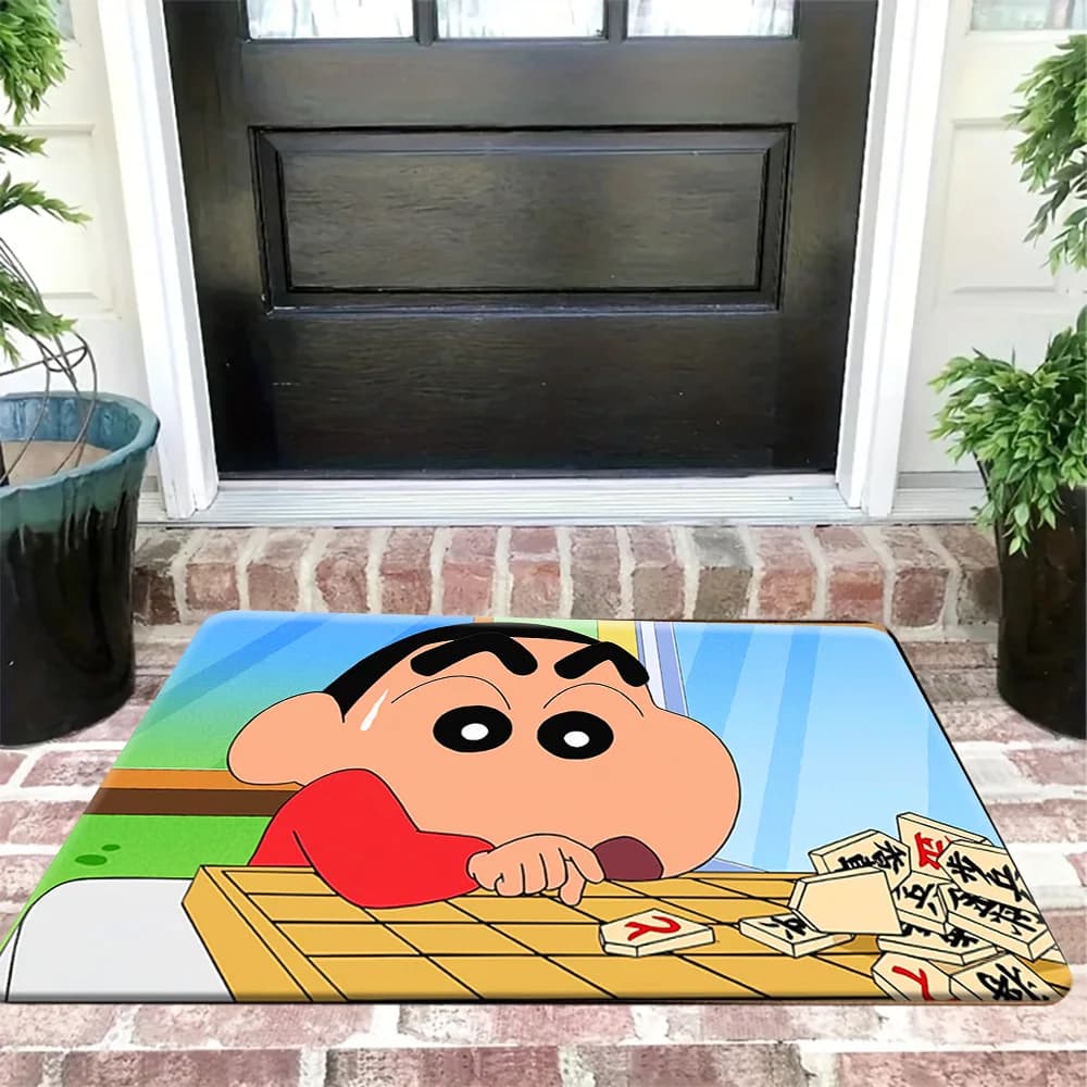 Anti-slip Carpet with Print Scene Funny Crayon Shin-chan Playing Shogi, Character Cute Souls Playing Japanese Chess, Admission Decoration