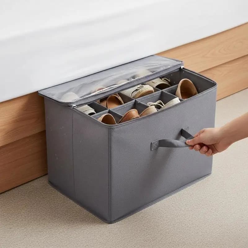 Organizzatore per scarpe sotto il letto, 1 confezione, 16 scomparti, contenitori porta scarpe sotto il letto con divisori regolabili, organizer per sandali con finestra trasparente, traspirante, maniglie rinforzate