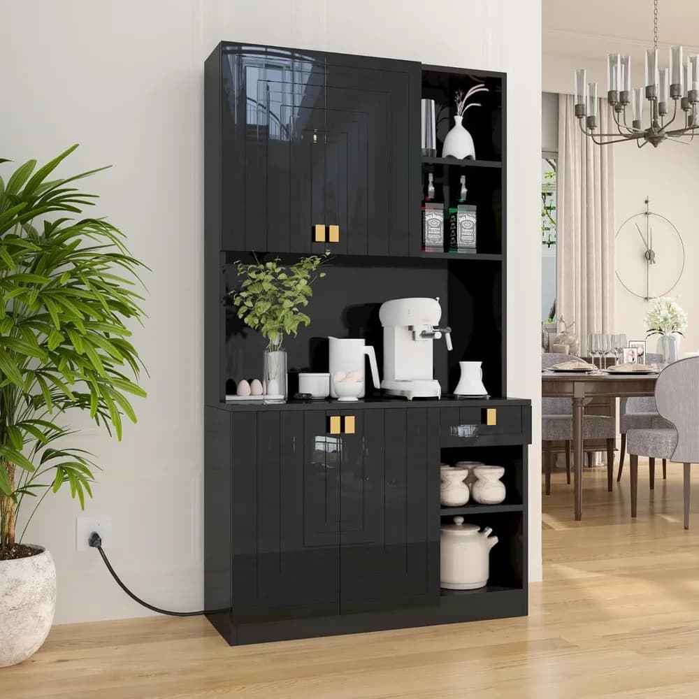 Mobiletto per dispensa da cucina, mobiletto a 71 cassetti con piano di lavoro, presa di corrente e ripiani regolabili, organizer per armadietto da buffet in legno con