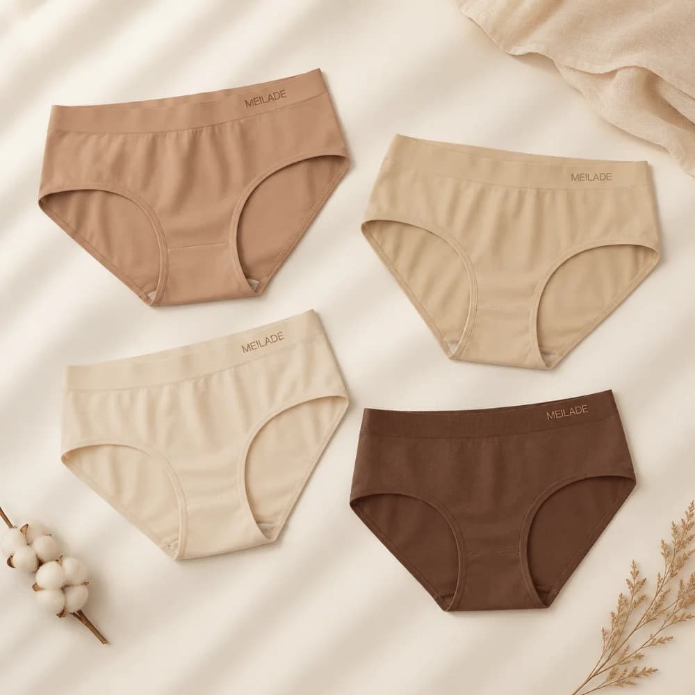 4Pcs Comfortable Mid Waist Simple Panties Cotton Crotch Tummy Control Seamless Briefs Underwear Women's Briefs Female