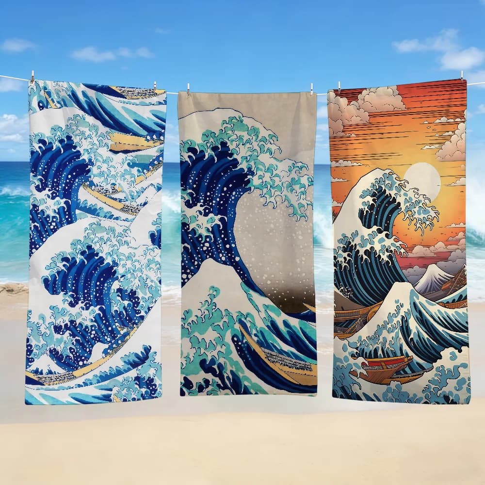 Accappatoio in tessuto per asciugamano, da spiaggia, ad asciugatura rapida, leggero, portatile, ideale per campeggio, piscina, onda di Hokusai, viaggi