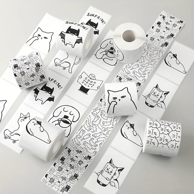 200 Sheets/Roll Black and White Animal Stickers, Personalized Gift Stickers, Gift Bag, Packaging Sealing Stickers