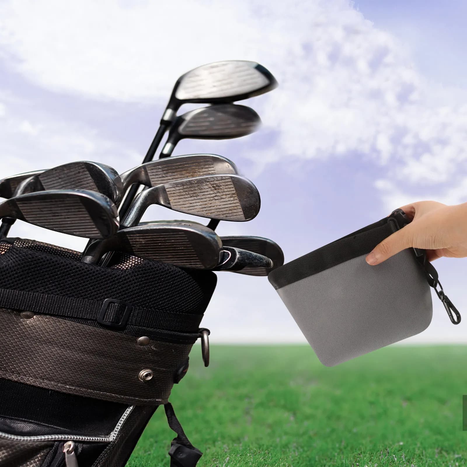 Borsa per la pulizia delle mazze da golf, staccabile, portatile, multifunzionale, custodia per la pulizia delle palline da golf, tessuto facile da pulire, accessorio per sport all'aria aperta