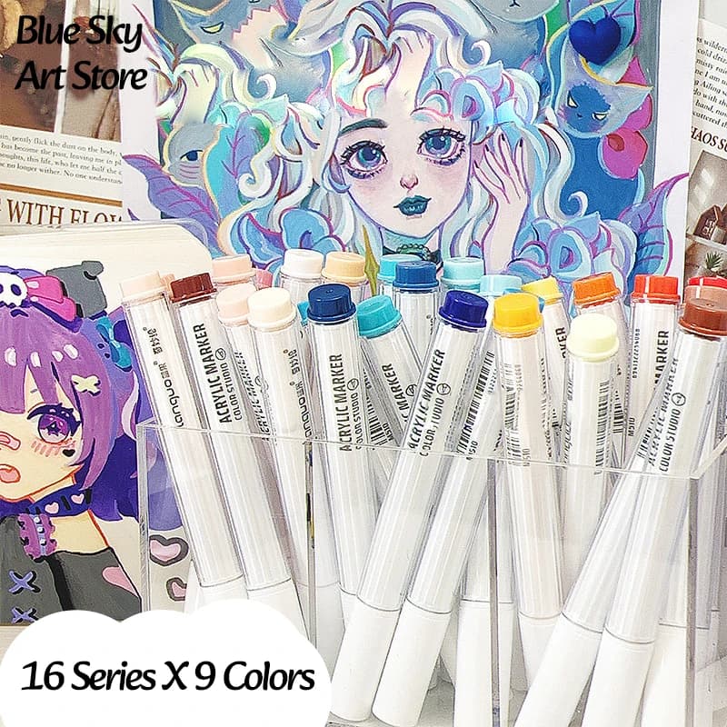 9PCS Colors Set Acrylic Paint Markers Drawing Pens Graffiti Languo Marker Set Kawaii DIY Crafts School Stationery Art Supplies