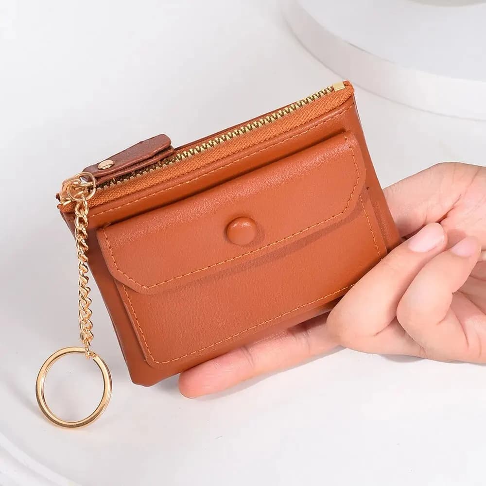 Portafoglio portachiavi per carte di credito con cerniera mini portafoglio corto in pelle PU da donna di nuova moda 1PC