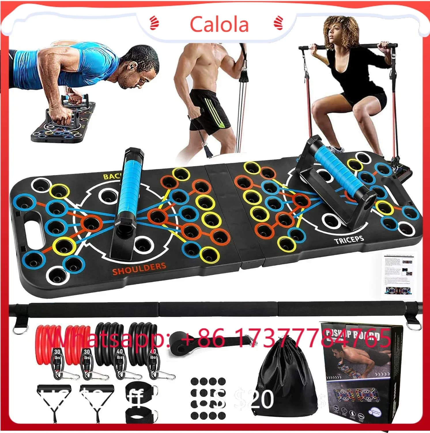 Set Multifunzionale per Push-Up con Barra Pilates e Bande di Resistenza, Kit Completo Portatile per Palestra Domestica