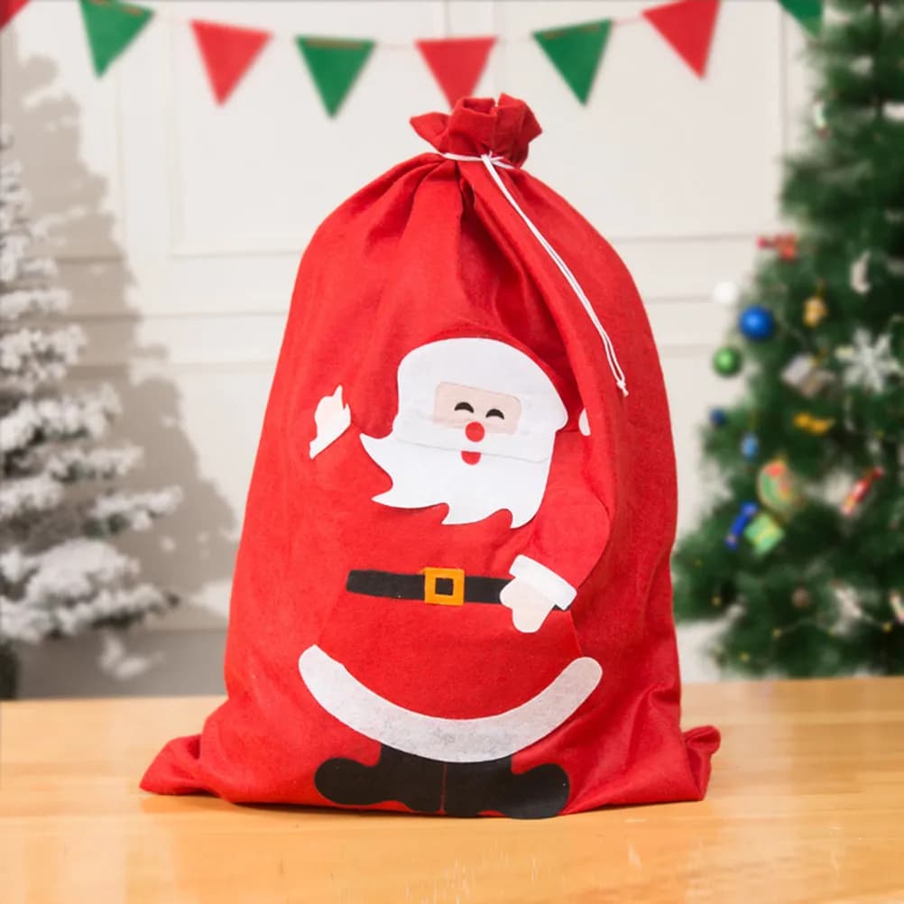 4 in 1 Christmas Gift Bag Cartoon Santa Pattern Portable Candy Handbag Home Party Favors Reusable Non Fading Eco Friendly