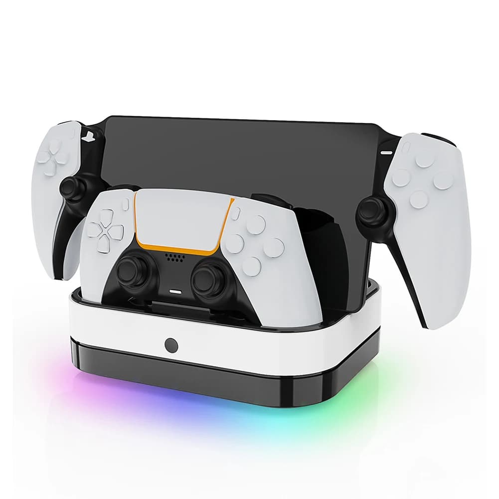 Base di Ricarica per Controller con Indicatore LED e Luce RGB, Doppia Stazione di Ricarica per Controller e Accessori per Giochi PS Portal