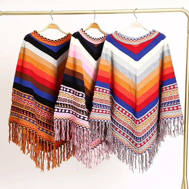 Peruvian National Style Fashion Tassel Travel Coat Shawl Cloak Women's Autumn Winter Warm Cover Lady Ponchos Capes