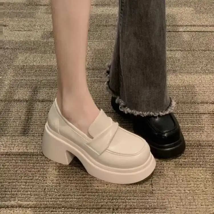 Moccasins with Women's Sole Spring 2024 New Style Retro Britannico Shoes Mary Jane Size 41-43 Fashion Casual PU Material