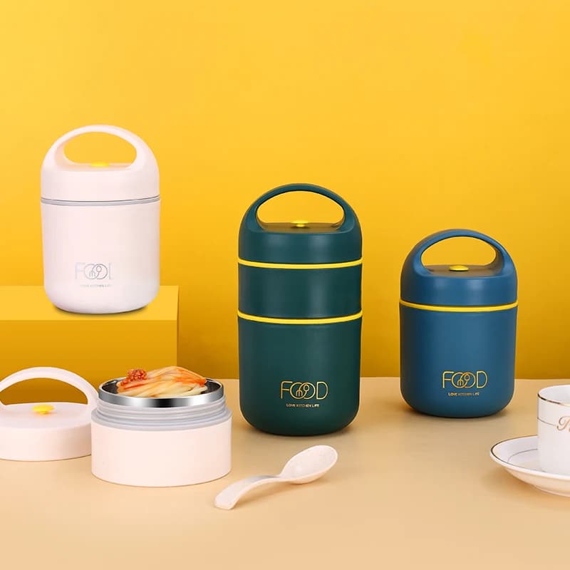 Scatole per il pranzo Borsa per il pranzo Scatola per il pranzo in acciaio inossidabile 304 per borse per il pranzo per bambini Scatola per il pranzo con cucchiaio pieghevole portatile Scatola Bento termica per bambini