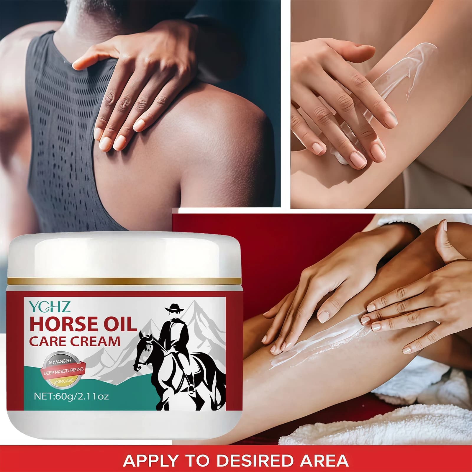 Unguento all'Olio di Cavallo, Cura della Pelle Istantanea. Contiene zenzero, camomilla e acido ialuronico. Non grasso, facile da assorbire, fornisce 72 ore di calore e idratazione duraturi.
