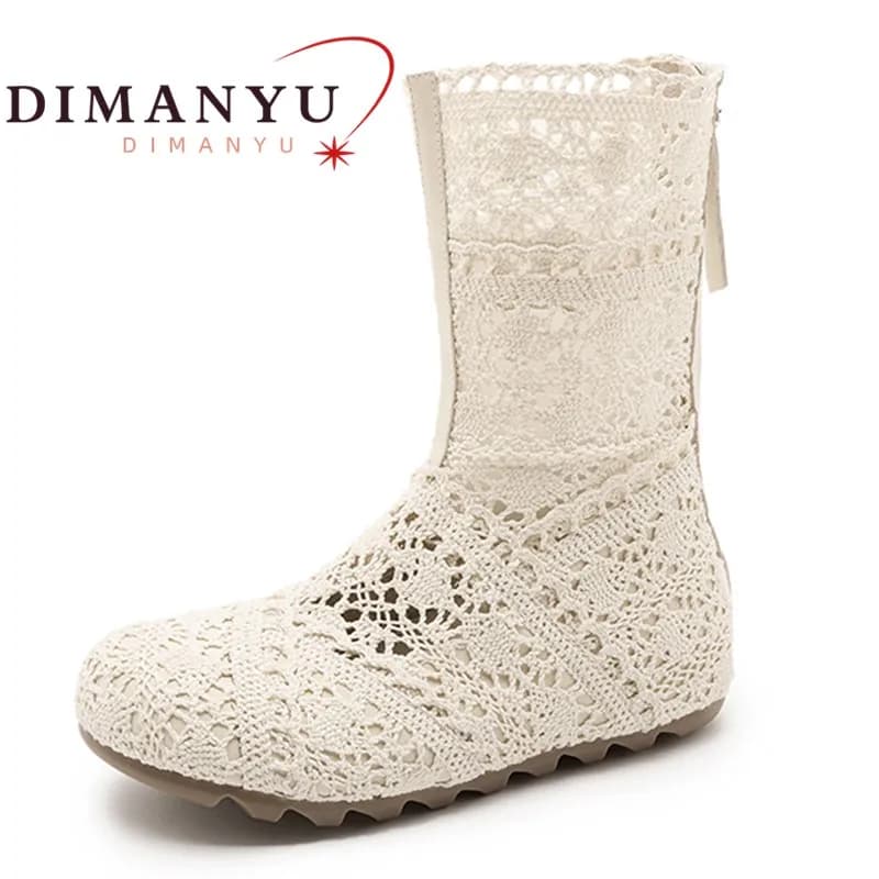 DIMANYU Women's Summer Boots 2026 New Summer Lace Sandals Women's Height-Increasing Hollow Breathable Mesh Boots Women