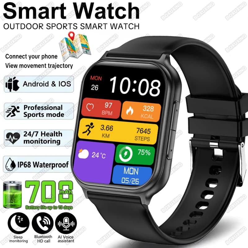 New Smartwatch Bip 6 Pro for Open Sports, Fitness, Male, IP68 Waterproof, Cardiac Frequency Monitoring, Sleep, GPS, Bluetooth Calls, Women's Smartwatch