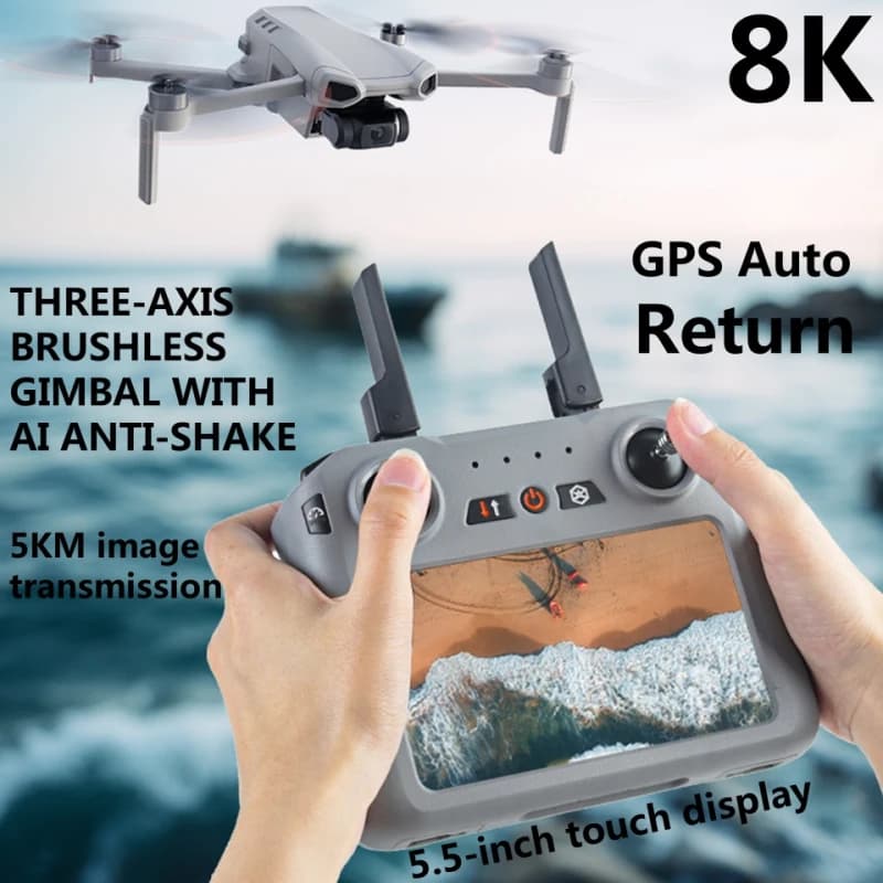 5KM Brushless Fotografia aerea Posizionamento GPS FPV Telecomando Quadcopter 8K ESC 3 assi Gimbal 5.5In Touch Screen RC Drone