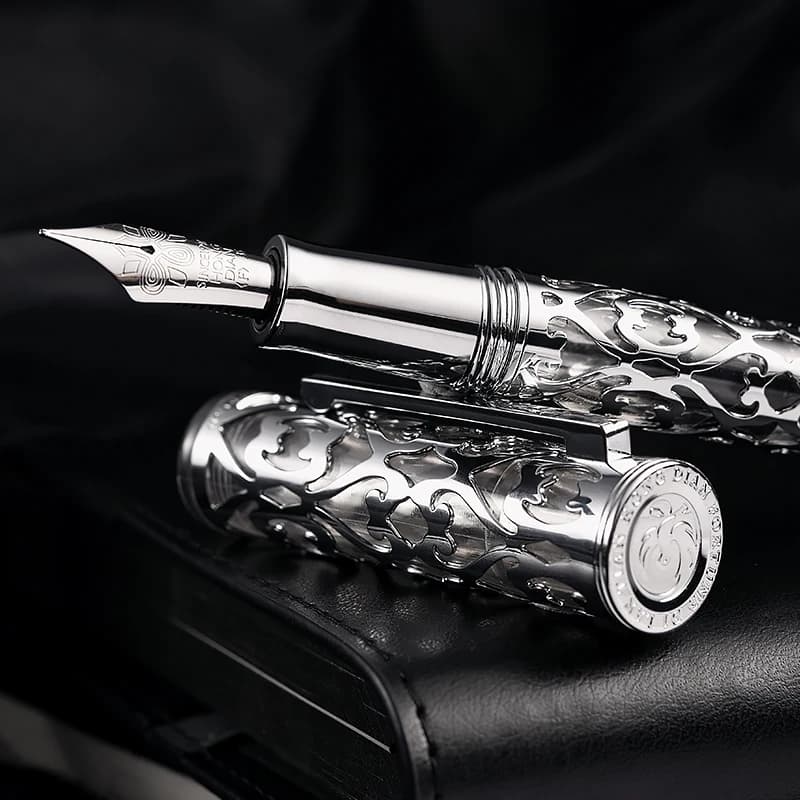 LT Hongdian Moonlight Engraved Hollow Design D1Premium Piston Fountain Pen Flexible Nib Calligraphy Set Business Gift