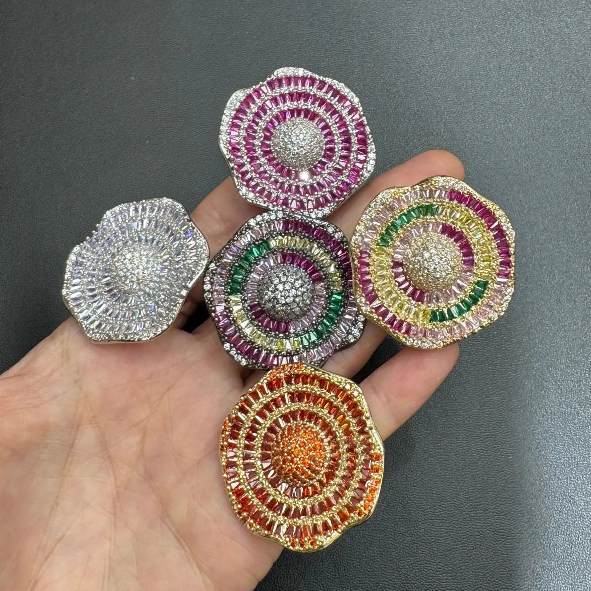 gorgeous cubic zirconia adjustable ring for women shiny jewelry gala event dinner party large round ring fushia white orange