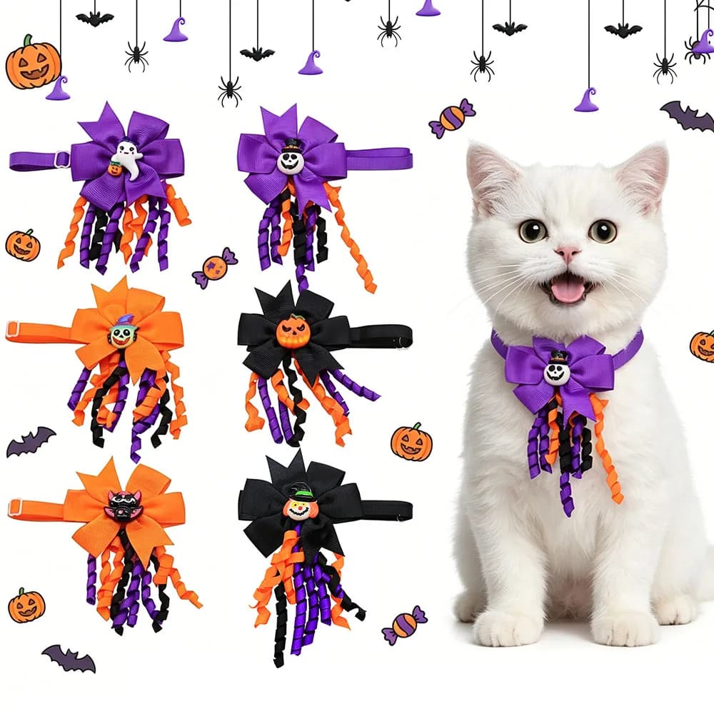 5/10PCS Handmade Dog Bowties For Halloween Party Adjustable Pet Collars For Dogs and Cats Necklaces Funny Pet Grooming Supplies
