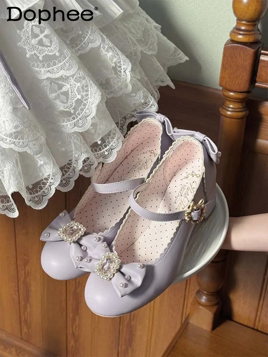 Scarpe Mary Jane Lolita per Donne, Nuova Collezione Primavera-Estate, Eleganti e Dolci con Fiocco, Tacchi Bassi, Scarpe in Pelle alla Moda per Signore