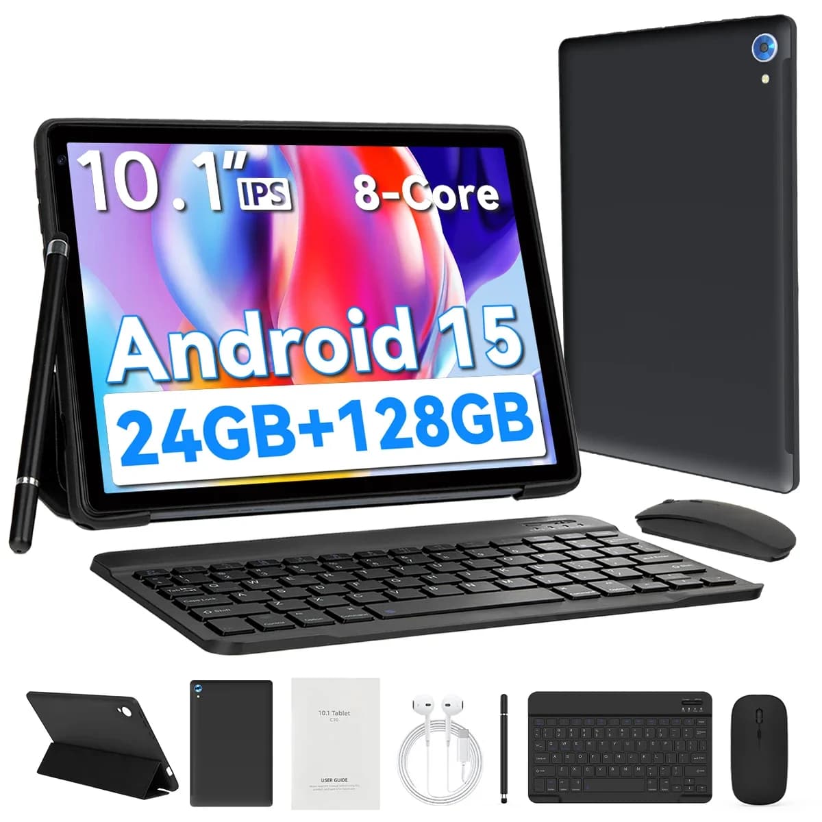 URAO 10 pollici Android 15 Tablet 8 Core Tablet 24GB + 128GB 1TB Espansione WiFi6 5MP + 8MP Stilo Tastiera Mouse Cuffia PC PAD Set