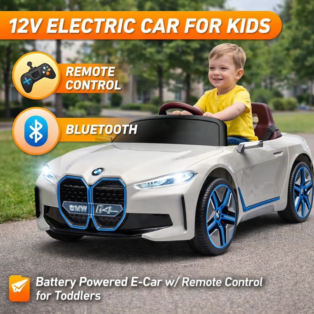 Auto Elettrica 12V per Bambini con Telecomando, Batteria, Bluetooth, Avvio Graduale e Luci LED per Bambini Piccoli