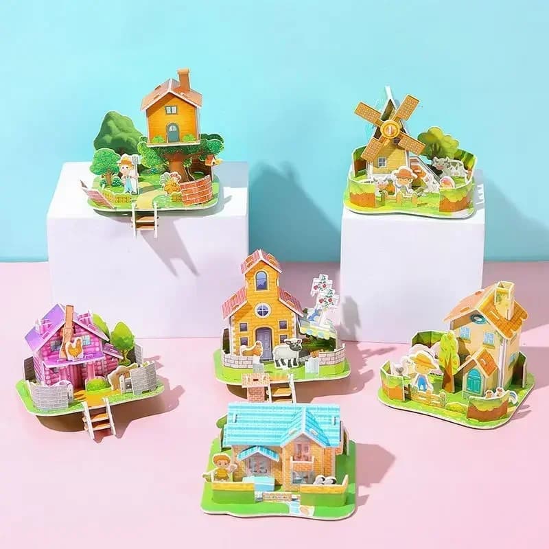 3PCS 3D Tridimensionale Edificio Puzzle Modello Giocattoli FAI DA TE Fatti A Mano di Carta Puzzle Building Blocks Giocattolo Educativo Regali Per Bambini
