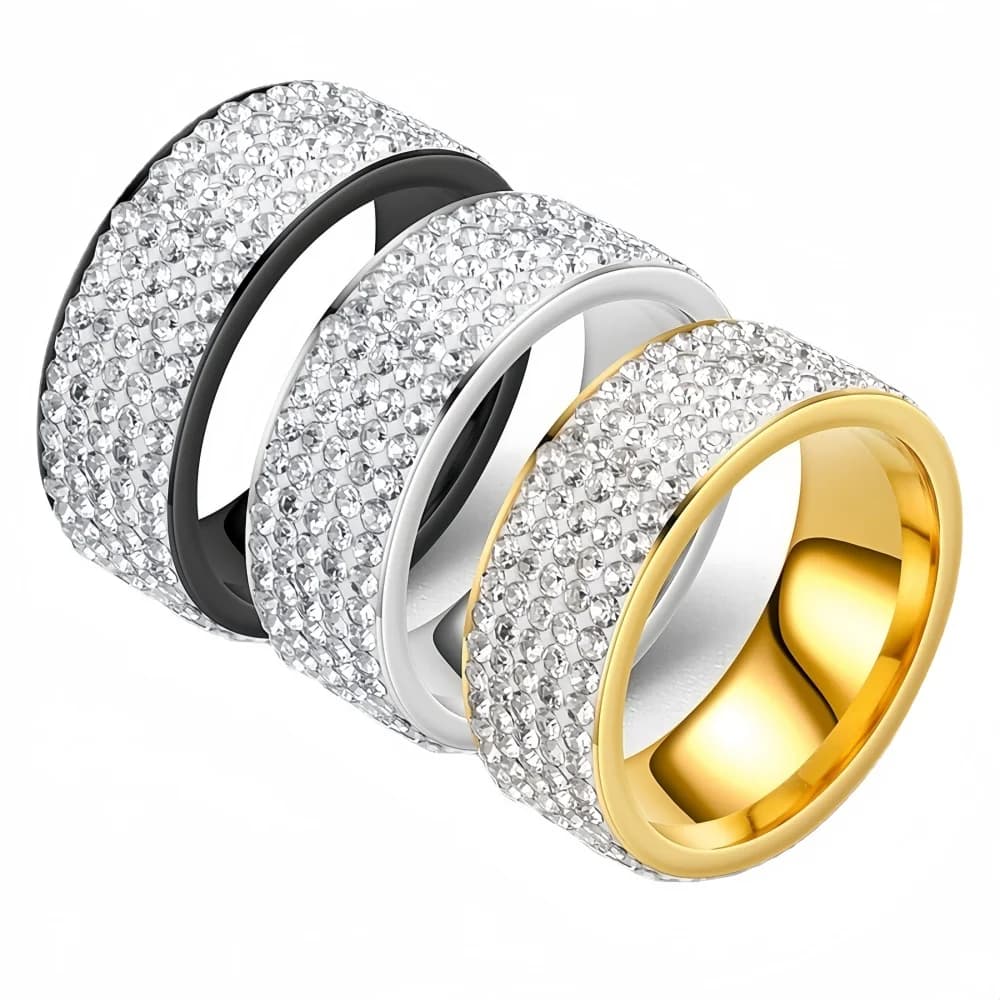 Vintage Retro Style Stainless Steel Ring for Women 3/5 Row Clear Crystal Fashion Engagement Wedding Band Jewelry