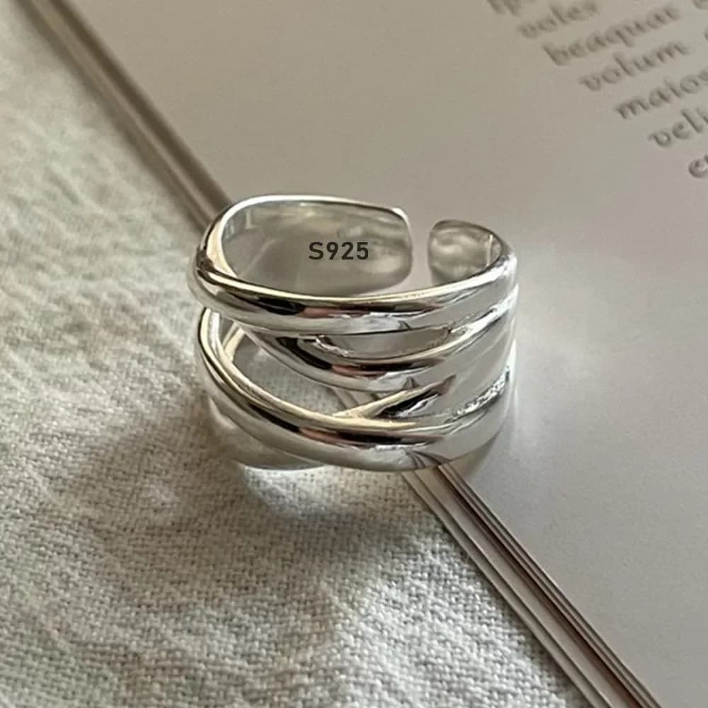 Anelli aperti in argento sterling 925 per donna Uomo Coppia di moda Fatta a mano Linee irregolari Anello Gioielli per feste Prevenire l'allergia Regalo