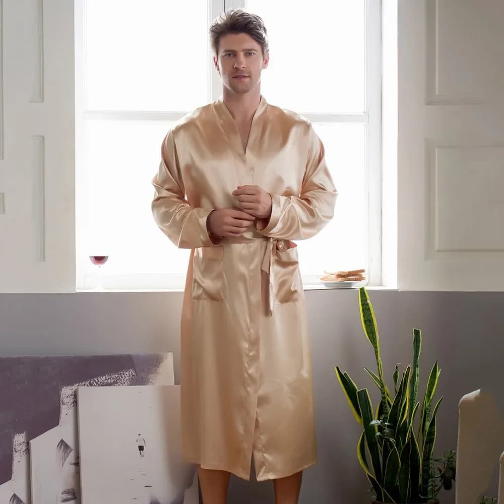 Men's Dress in Chinese Navy Blue Satin With Belt Kimono Bathrobe Night Shirt Nightwear Nightwear Pigiama for leisure at home SML XL XXL