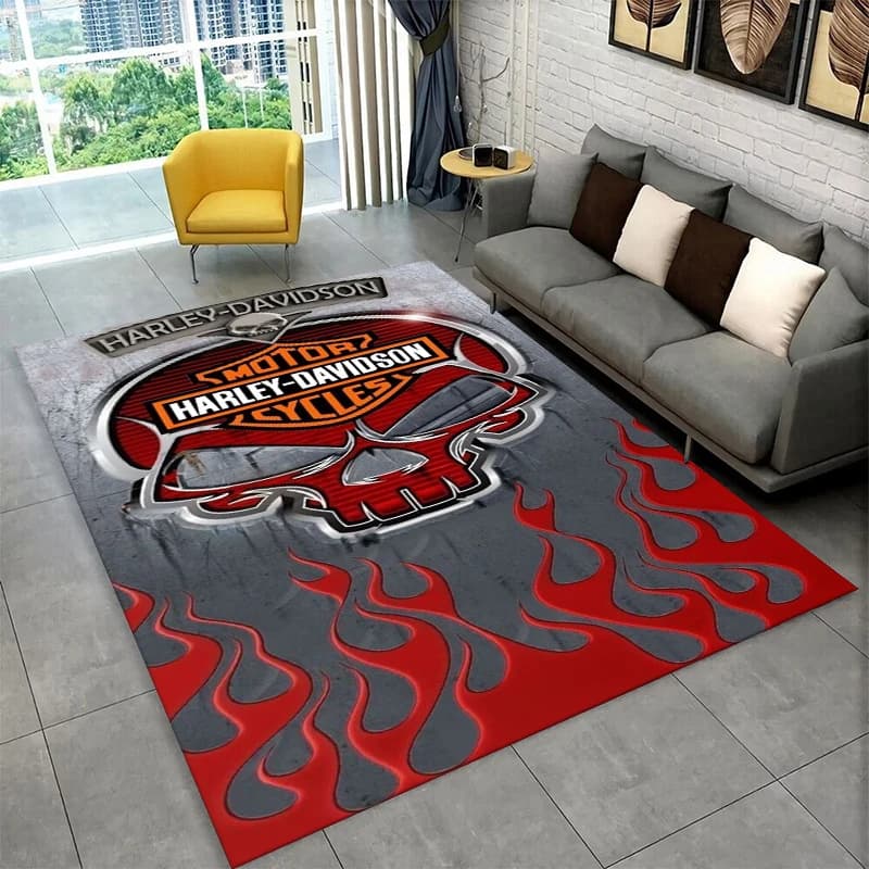 Retro H-Harleys Racing Moto Non-Slip Area Rug for Living Room,Bedroom,Playroom,Soft Carpet Floor Mat Home Decor Rug Kids Room