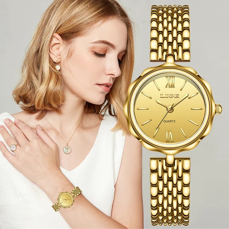 LIGE Orologi al quarzo eleganti e di lusso per donna, quadrante piccolo, orologi impermeabili semplici e alla moda, orologio classico da donna in acciaio, regali per signore