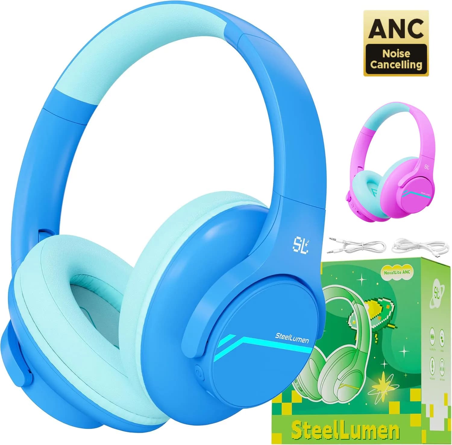 Cuffie ANC con cancellazione del rumore per bambini Cuffie Bluetooth wireless Cuffie con volume sicuro limitato con microfono per viaggi scolastici