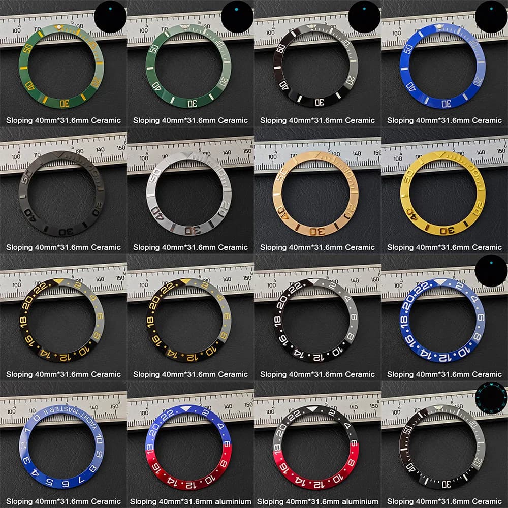 40*31.6mm Inclined Blue-Green Luminous Ceramic Bezel Aluminum Insert Divers Men's Watch Various Accessories for Watches Parts