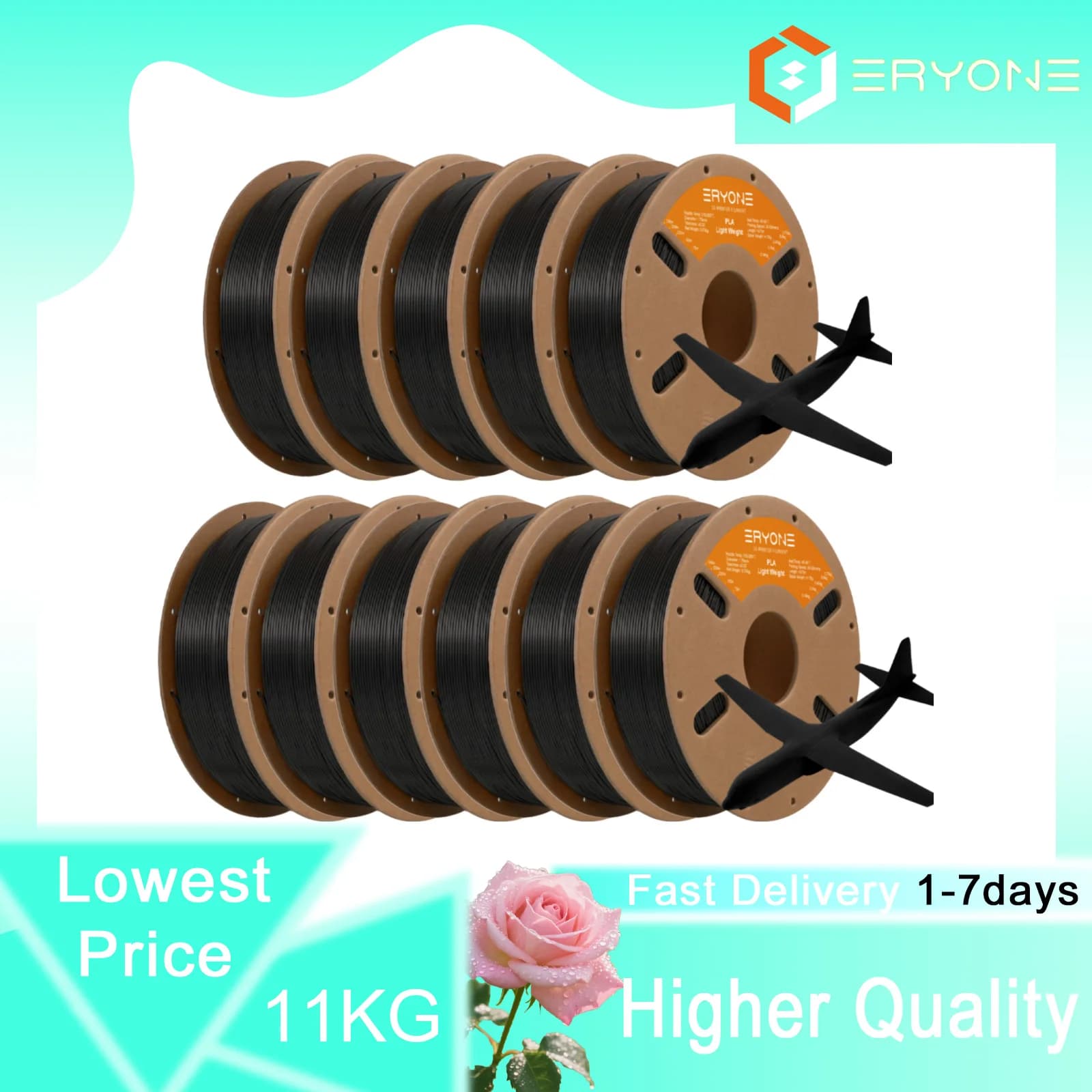 Filamento PLA Leggero ERYONE per Stampante 3D 1.75mm +/-0.03mm per Stampante 3D 11KG/7KG/3KG/1KG