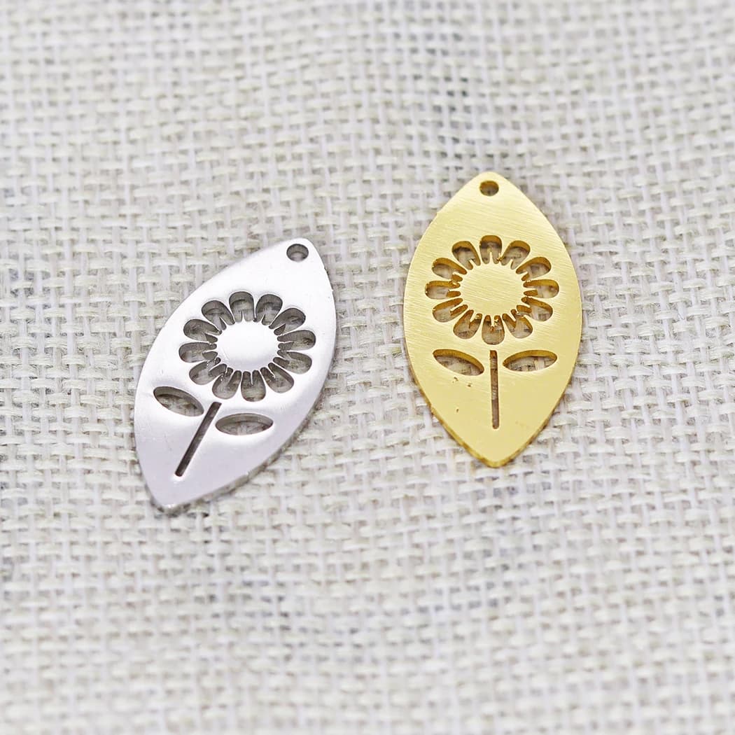 5PCS DIY Stainless Steel Gold Color Sunflower Phase Women Charm Pendan Jewelry Eclipse Flower Necklace