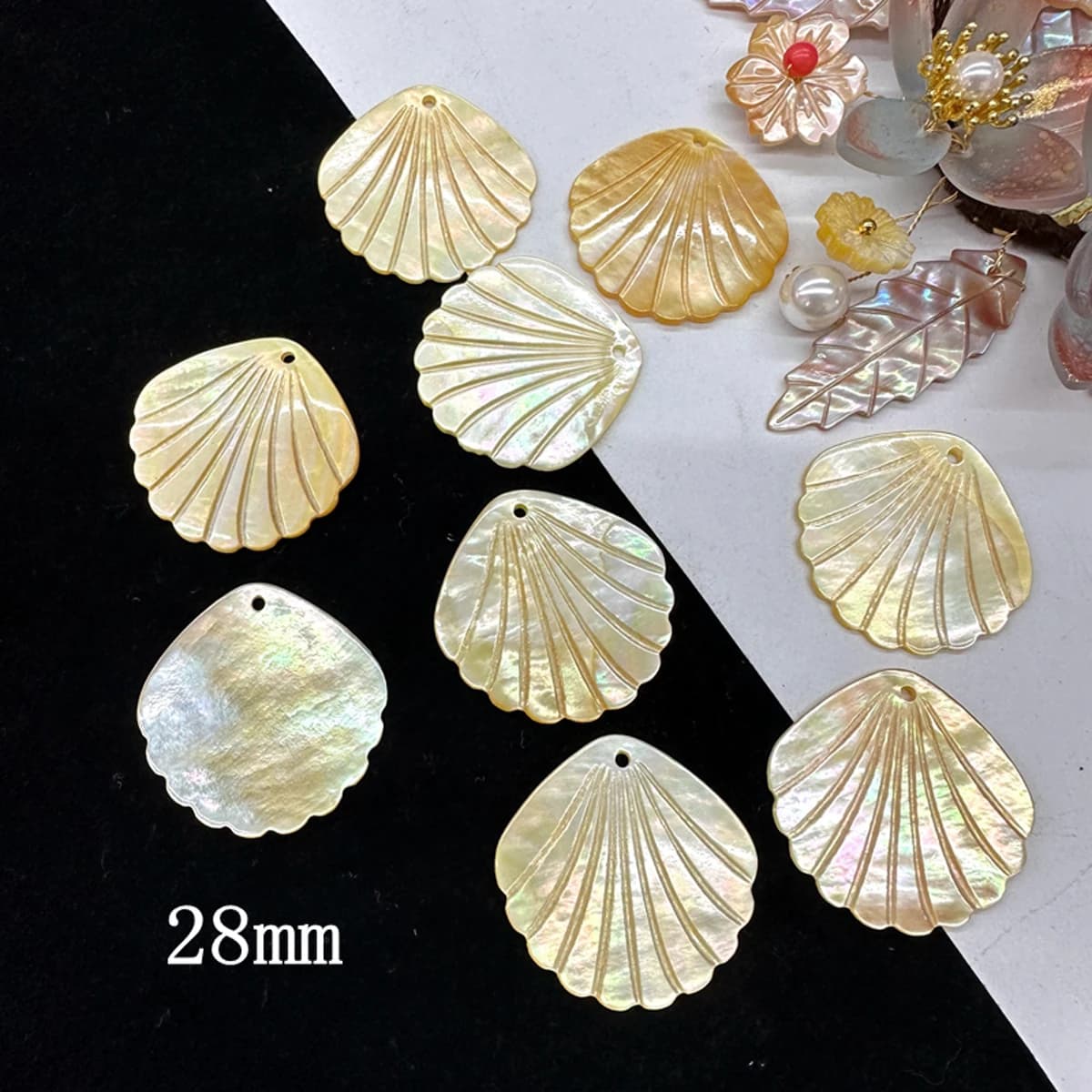 5 pezzi di perle a conchiglia con foro, in madreperla naturale, ciondolo sfuso per la creazione di gioielli fai da te, collane, orecchini e accessori