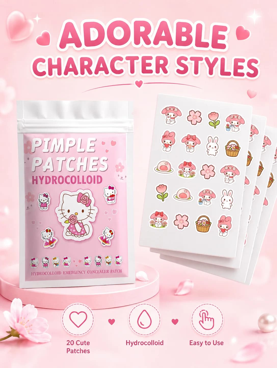 Sanrio Acne Pimple Patches, Hydrocolloid Spot Cover Stickers, Cute Face Care Patches for Daily Use