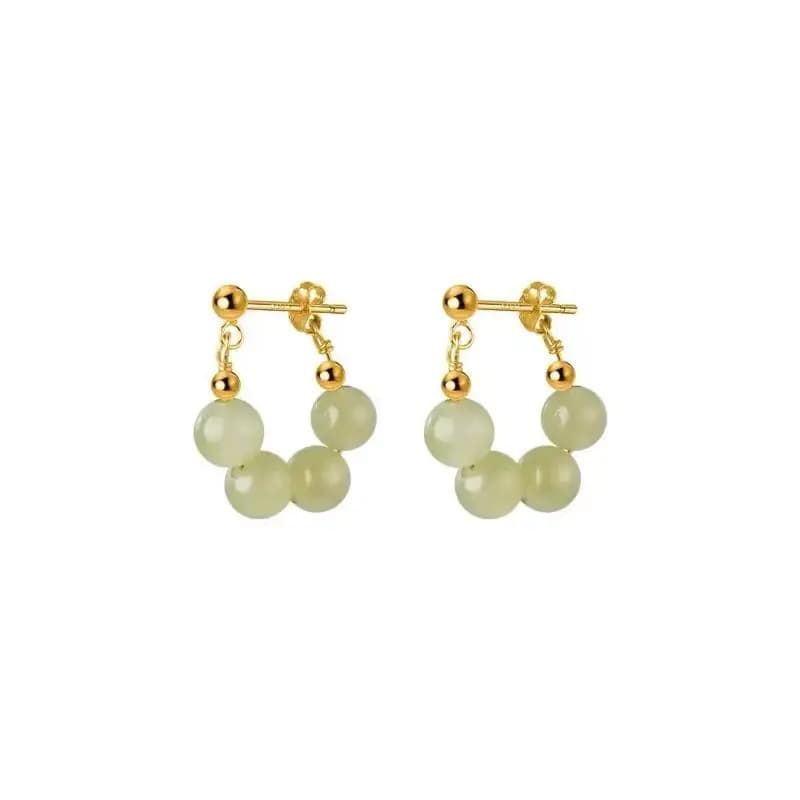 Light Green Resin Bead Hoop Earrings Gold Plated Hypoallergenic For Daily Work Dates