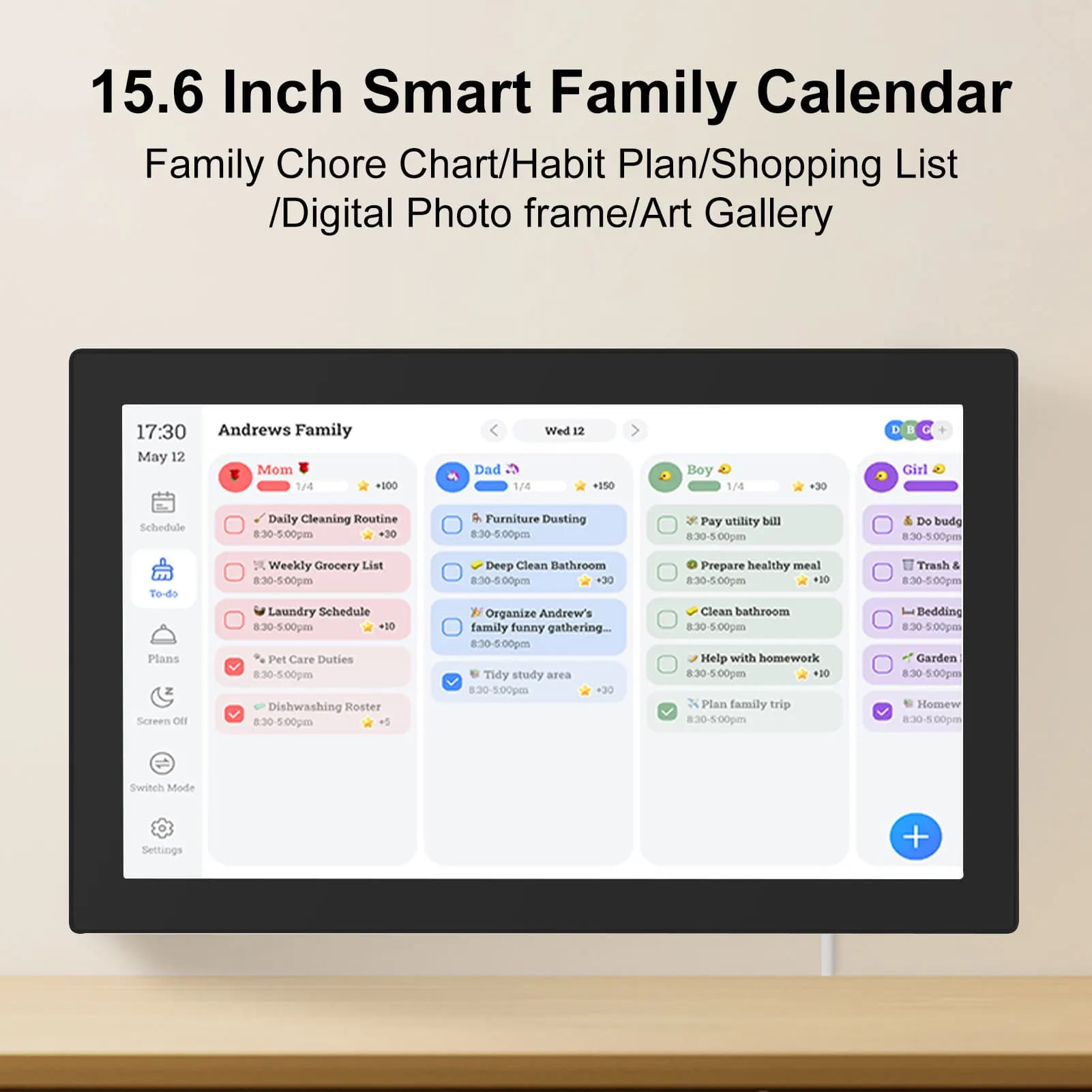 Calendario Digitale Smart per la Famiglia, Pianificatore di Compiti con Schermo Touch Interattivo Full HD 1080P da 15.6'' per un'Agenda Coordinata Senza Interruzioni