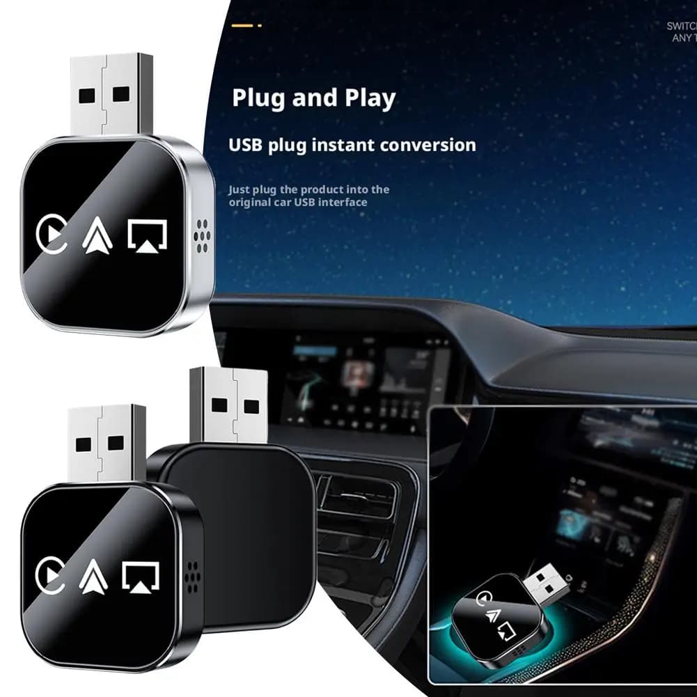 Adattatore wireless Carplay Android Auto Aggiornamento 2025 3 in 1 Airplay WiFi Bluetooth 5 USB Plug and Play per iPhone Sync
