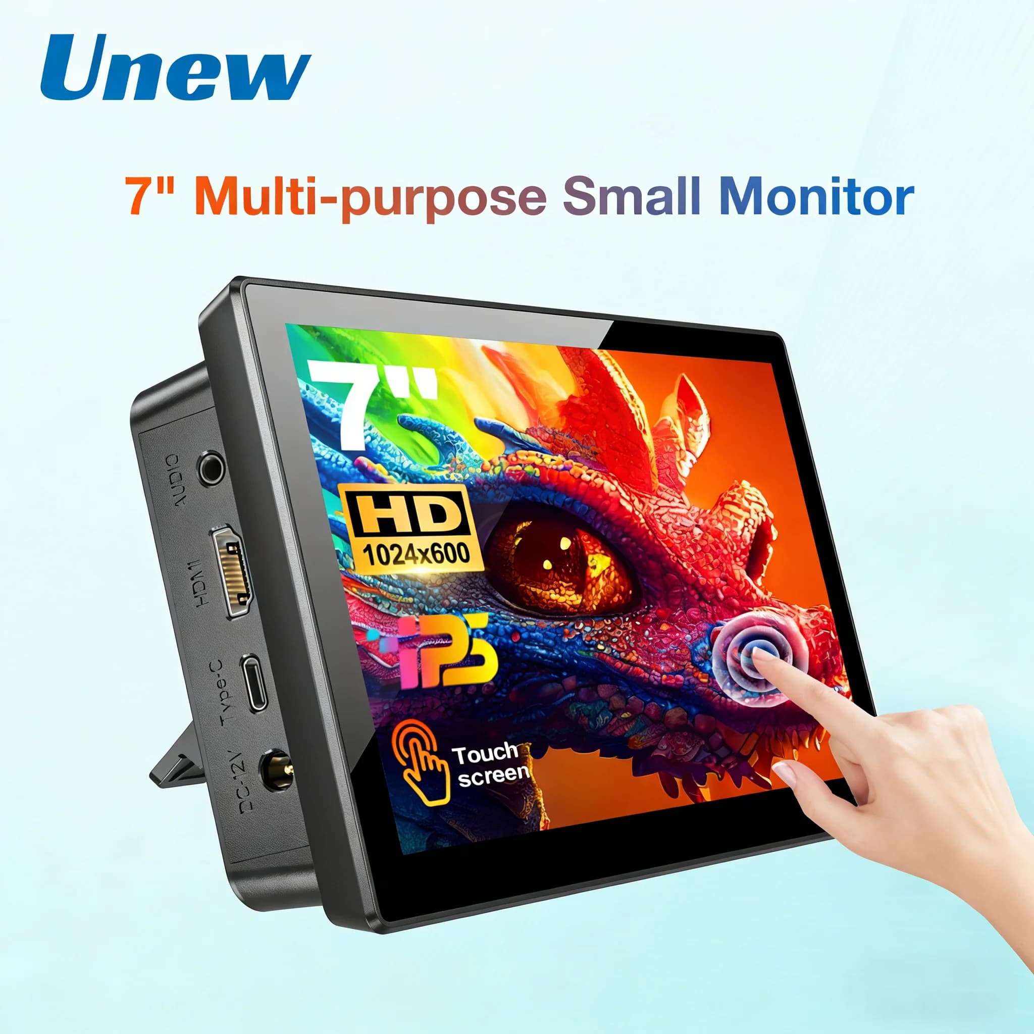 Unew 7" Raspberry Pi 5 4 3 Monitor touchscreen 1024x600 Ventola altoparlante USB HDMI per unità Raspi gratuita adattata per Orange Pi