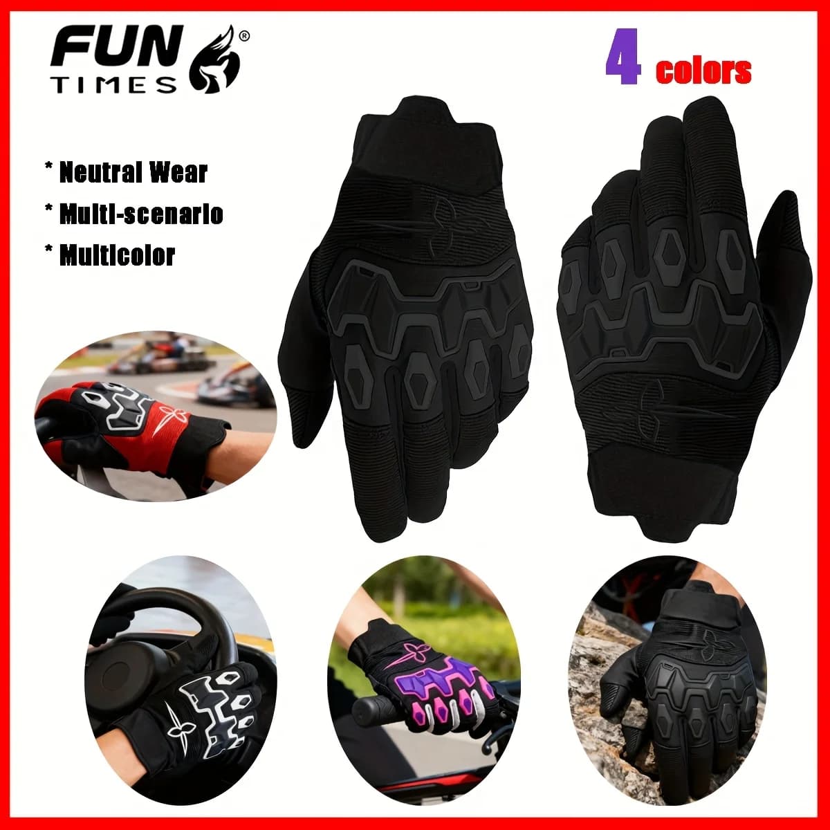 FUNTIMES Guanti a dita intere unisex per motociclisti da equitazione all'aperto