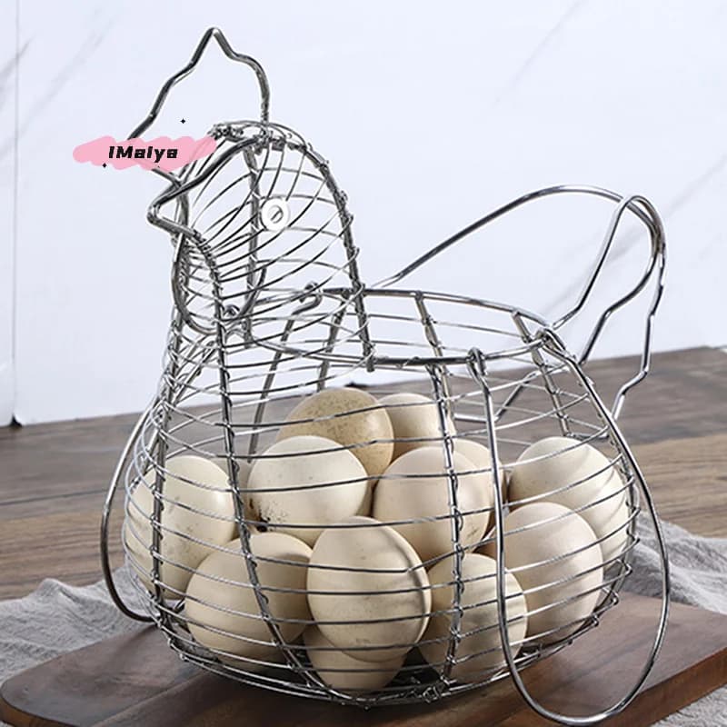 M-Homeware Chicken Hen Shaped Creative Egg Collection Storage Basket Metal Wire Farmhouse Style Organization Container Case Box
