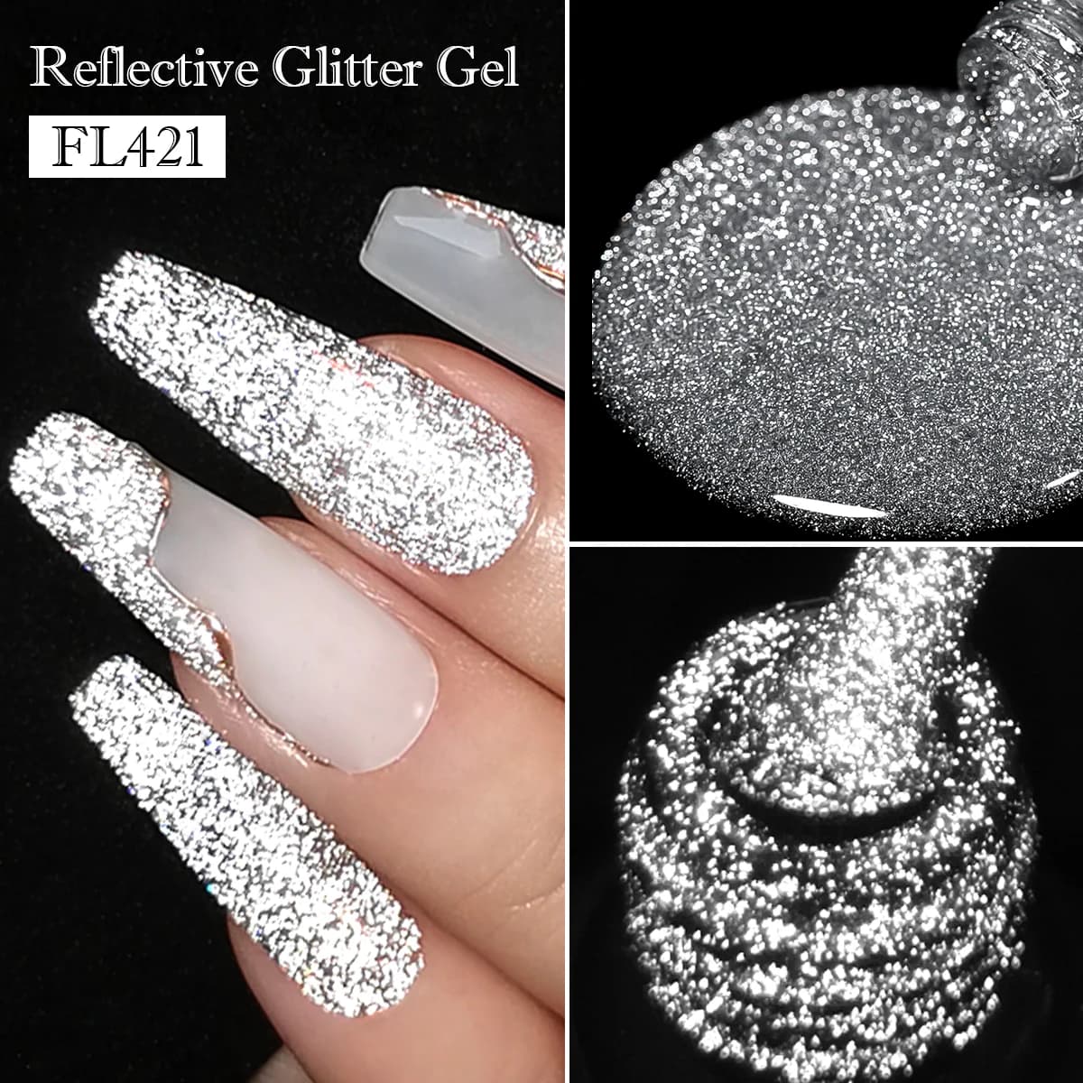 FOUR LILY 7ml Smalto per unghie gel riflettente glitterato Brillante scintillante Splendido effetto argento Gel semipermanente per unghie artistiche